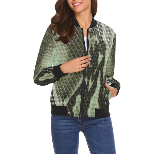 Pink Snakeskin Print Women's Bomber Jacket