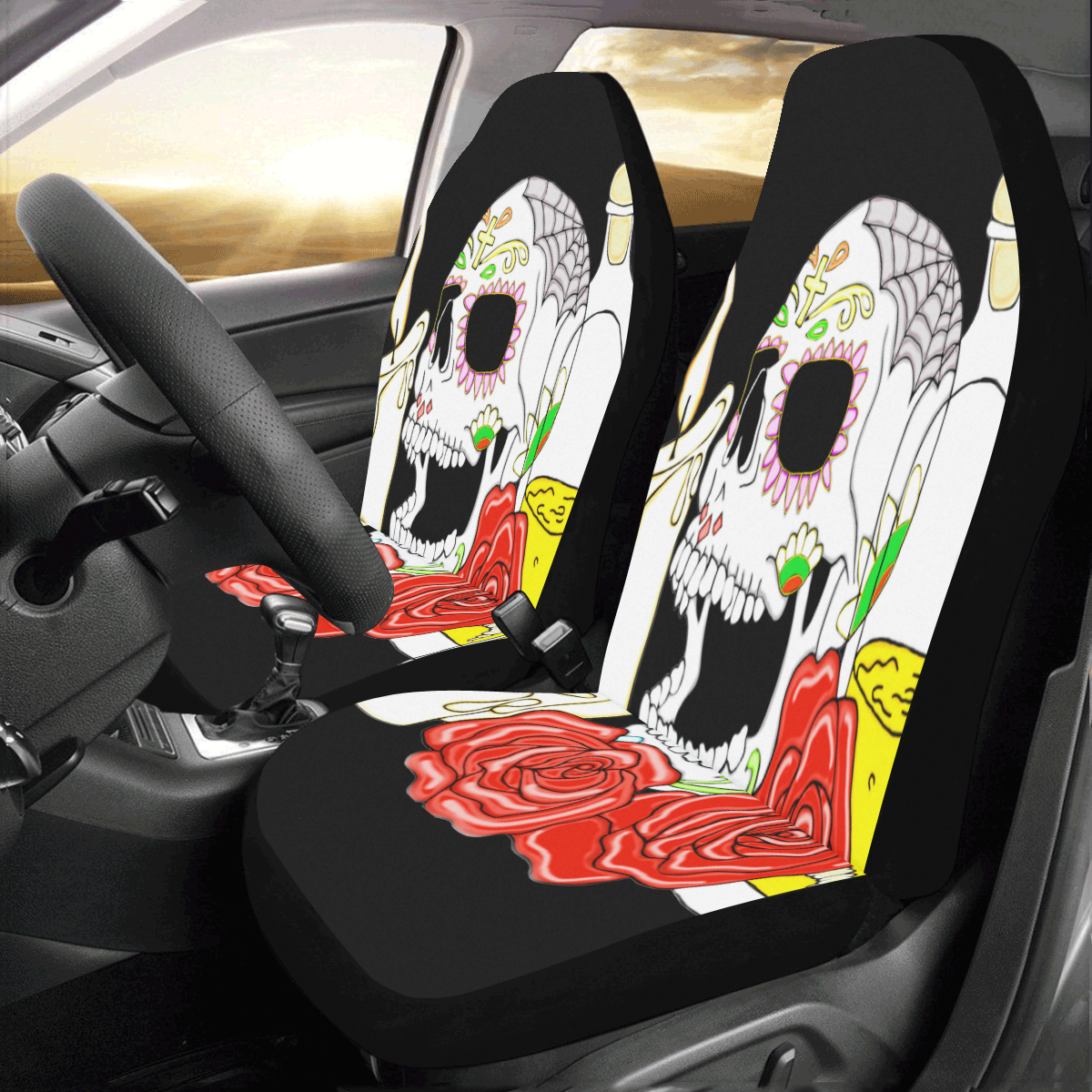 Day Of The Dead Sugar Skull Car Seat Covers (Set of 2) | ID: D3007163