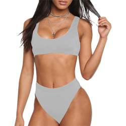 soft dove gray Sport Top & High-Waisted Bikini Swimsuit (Model S07)