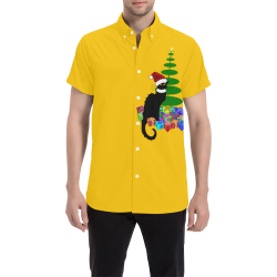 Christmas Le Chat Noir with Santa Hat Men's All Over Print Short Sleeve Shirt (Model T53)