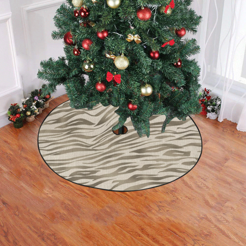 Linen Horizontal Large Tiger Animal Print Christmas Tree Skirt 47" x 47"