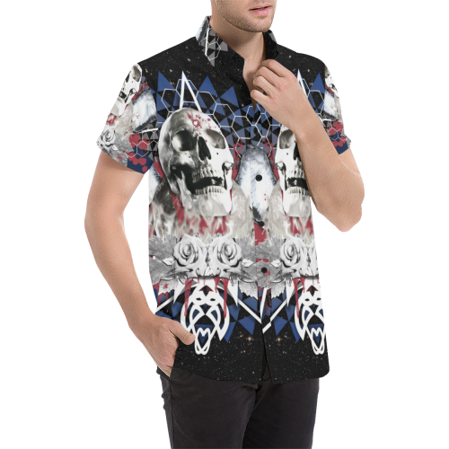 70'S MOHAWK all-over print short-sleeve poly shirt, men's size M, vintage polyester brown type Vintage Second Hand
