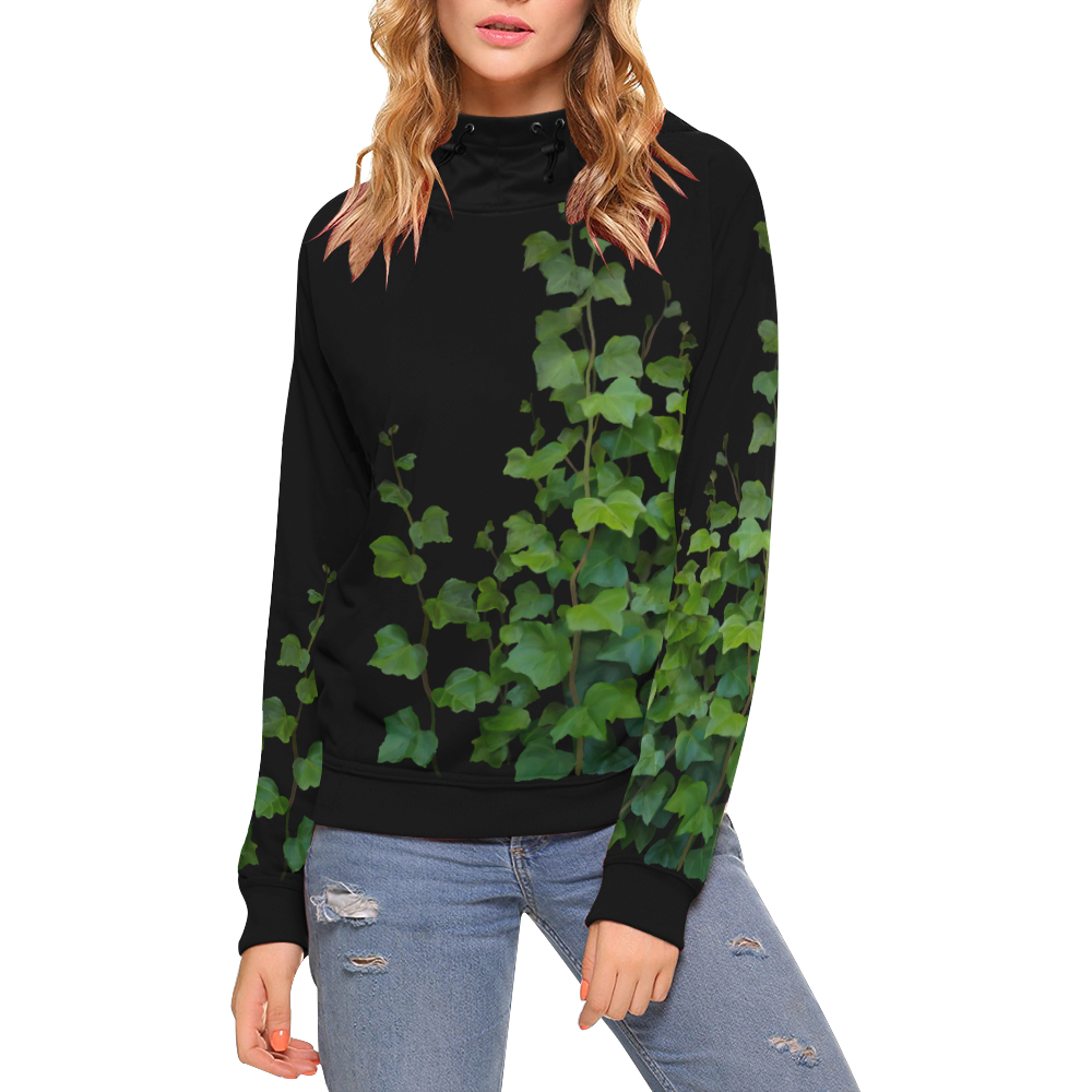 Vines, climbing plant watercolor High Neck Pullover Hoodie for Women ...