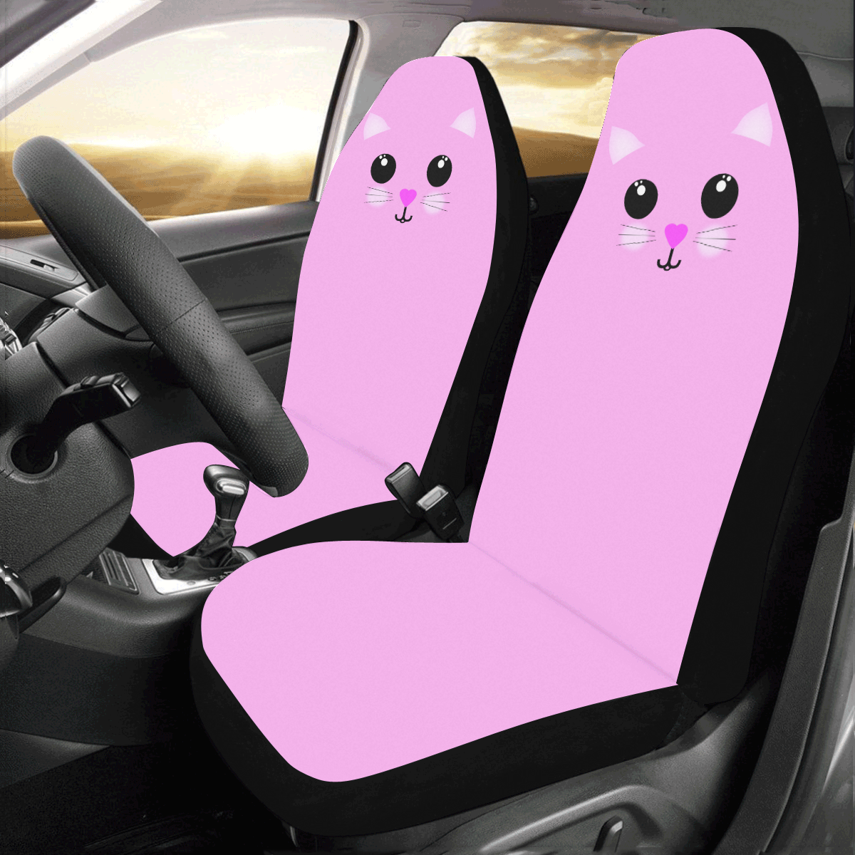 Pink Cute Cat Print Car Seat Covers main image 0
