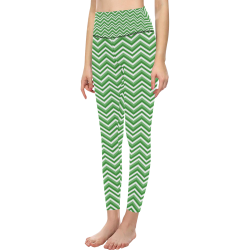 Green Chevron Women's All Over Print High-Waisted Leggings (Model L36)