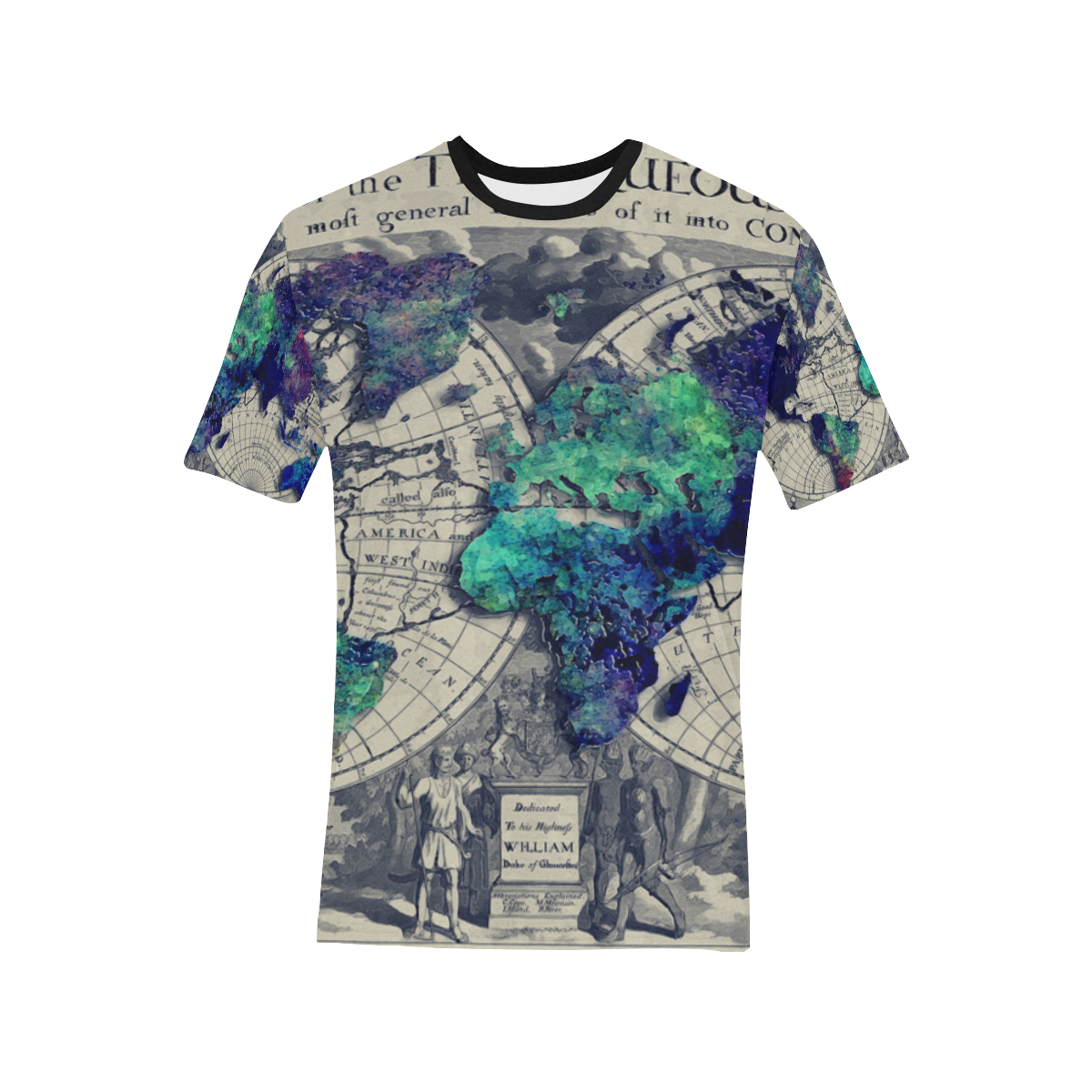 world map #map #worldmap Men's All Over Print T-Shirt (Solid Color Neck ...