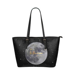 TO THE MOON AND BACK Leather Tote Bag/Small (Model 1651)