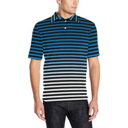 Stripes Fade Blue, Black Men's All Over Print Polo Shirt (Model T55)