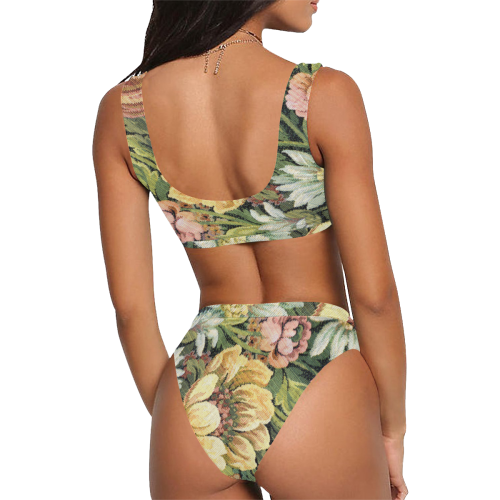 grandma's comfy floral abstract couch pattern Sport Top & High-Waisted Bikini Swimsuit (Model S07)