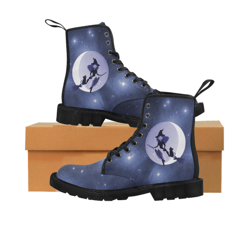 When Witches Go Riding Blue Halloween Cheeky Witch Martin Boots for Women (Black) (Model 1203H)