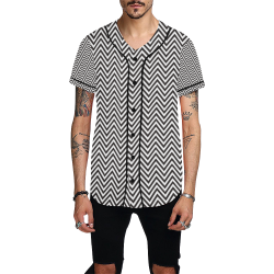 Black & White Chevron All Over Print Baseball Jersey for Men (Model T50)
