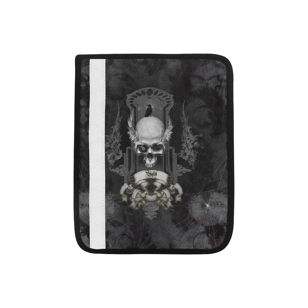 Skull with crow in black and white Car Seat Belt Cover 7''x8.5'' ID
