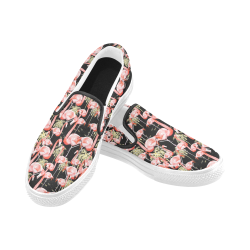 Pattern of flamingos among golden palm trees 2 Women's Slip-on Canvas Shoes (Model 019)