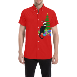 Christmas Le Chat Noir with Santa Hat Men's All Over Print Short Sleeve Shirt (Model T53)