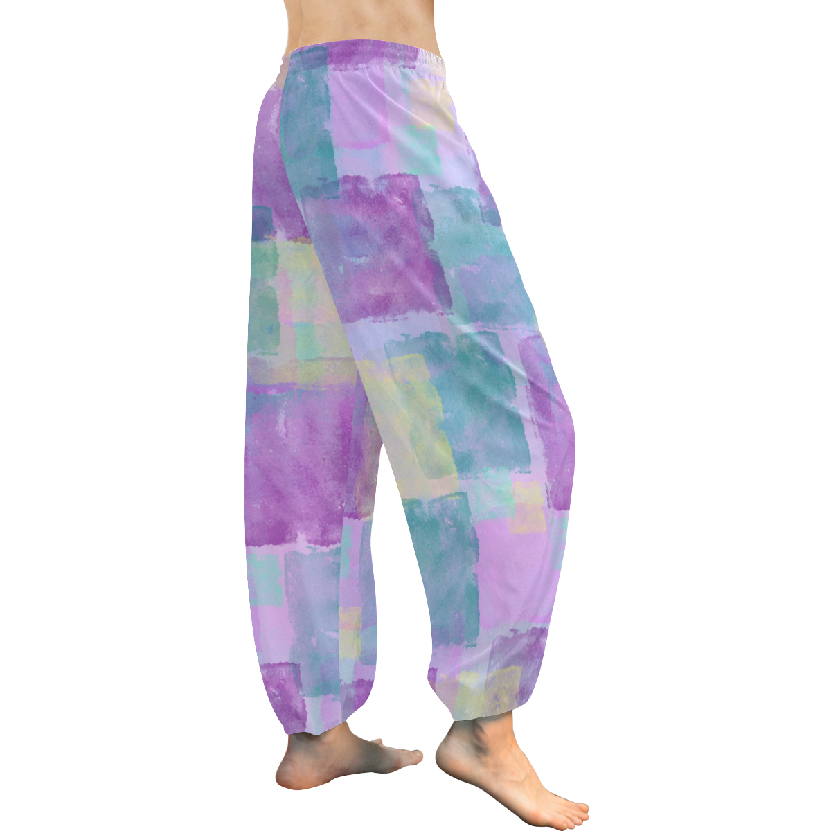 Purple Turquoise Blocks Women's All Over Print Harem Pants (Model L18 ...