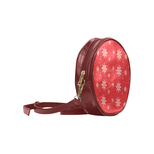xmas snowflake pattern on red background Round Sling Bag (Model 1647)