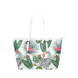 Awesome Flamingo And Zebra Leather Tote Bag/Small (Model 1651)
