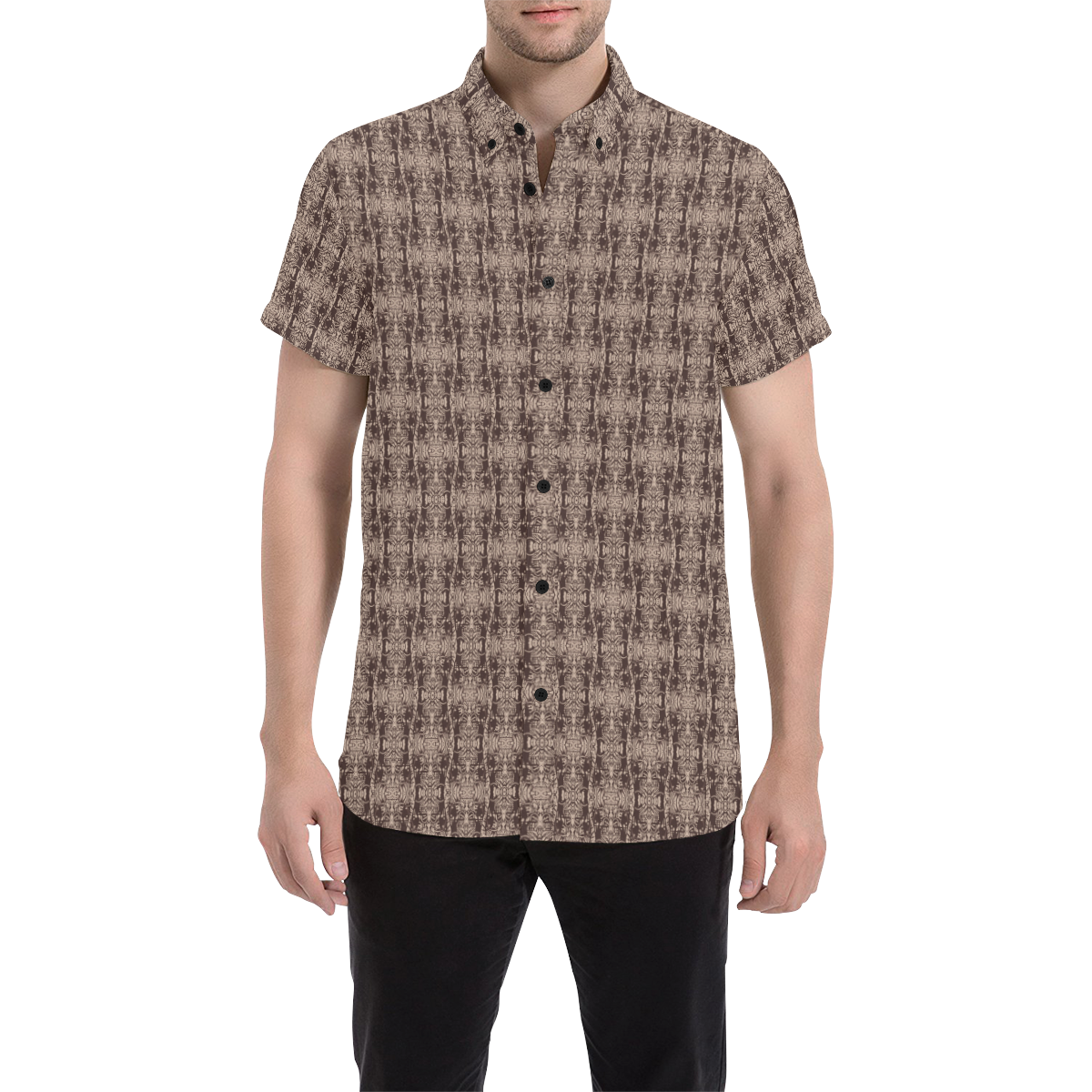 1990'S Woolrich all-over print short-sleeved cotton shirt, men's size L equivalent, vintage. cotton brown type Vintage Second Hand