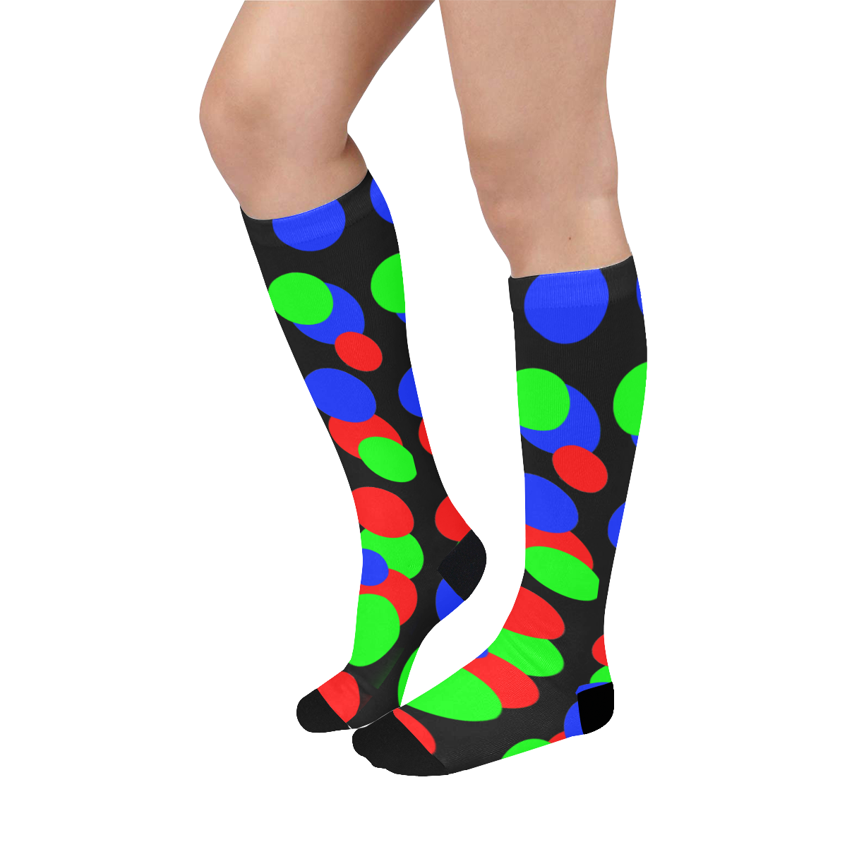 Clown Circle Polka Dots (Colorful) Black Over-The-Calf Socks | ID: D4130826