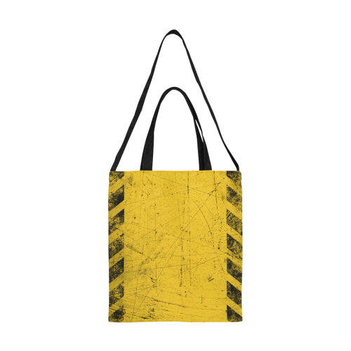 yellow and black striped Warning - used look All Over Print Canvas Tote Bag/Medium (Model 1698)