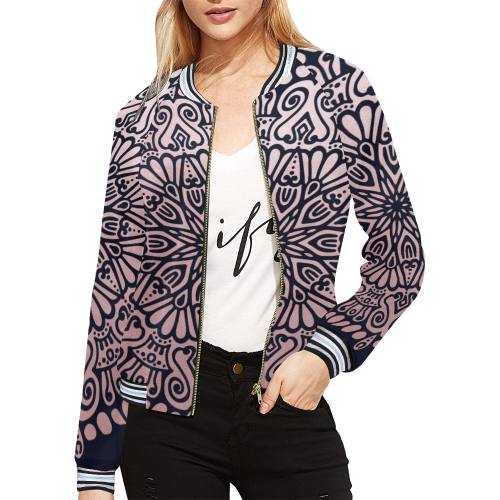 Frosty Princess navy All Over Print Bomber Jacket for Women (Model H21)