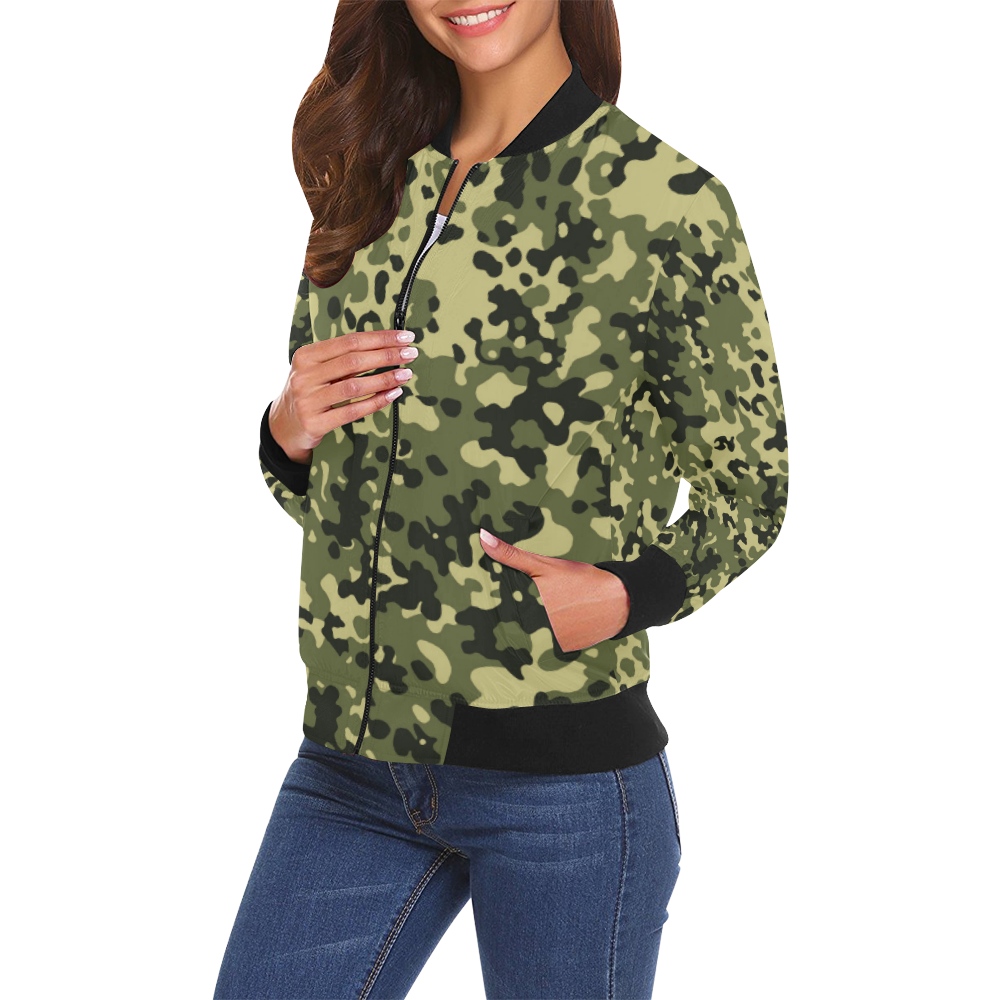 Grey And Green Camouflage Print Women's Bomber Jacket