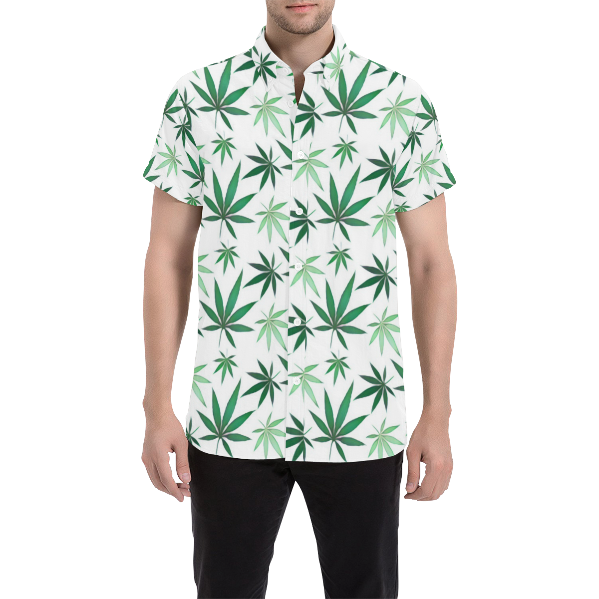 Weed Leaf 420 Pattern Button Down Men's All Over Print Short Sleeve ...