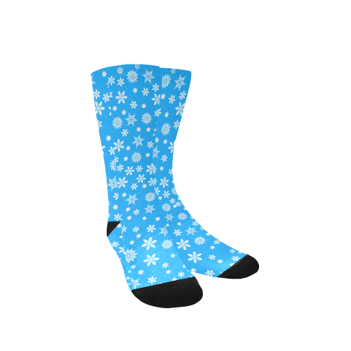 Christmas White Snowflakes on Light Blue Women's Custom Socks