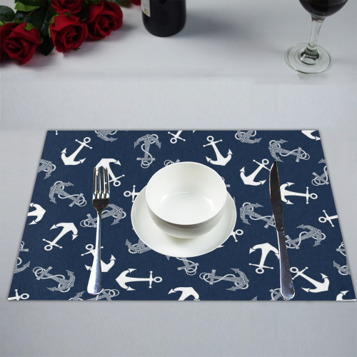 White on Navy Anchor Pattern Placemat 14’’ x 19’’ (Four Pieces)