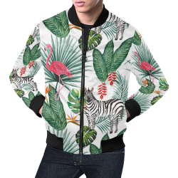 Awesome Flamingo And Zebra All Over Print Bomber Jacket for Men (Model H19)