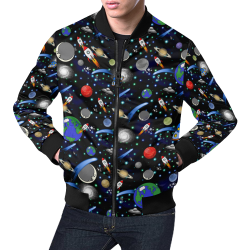 Galaxy Universe - Planets, Stars, Comets, Rockets All Over Print Bomber Jacket for Men/Large Size (Model H19)