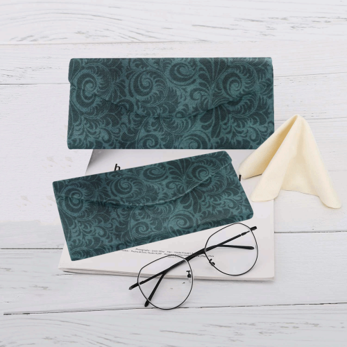 Denim with vintage floral pattern, dark green teal Custom Foldable Glasses Case