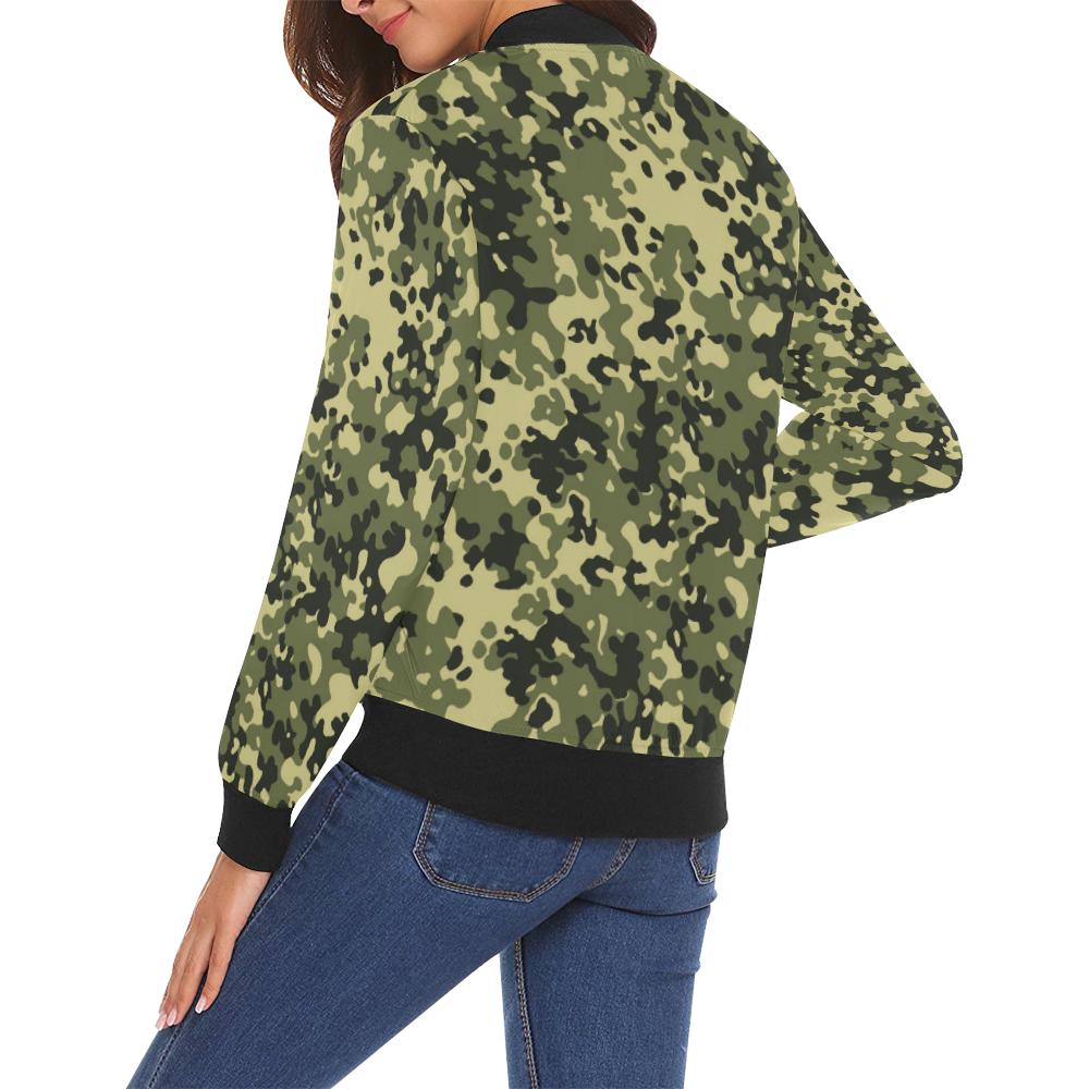Navy Military Camouflage Camo Pattern Print Women Casual Bomber Jacket