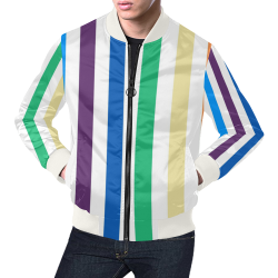 Rainbow Stripes with White All Over Print Bomber Jacket for Men/Large Size (Model H19)
