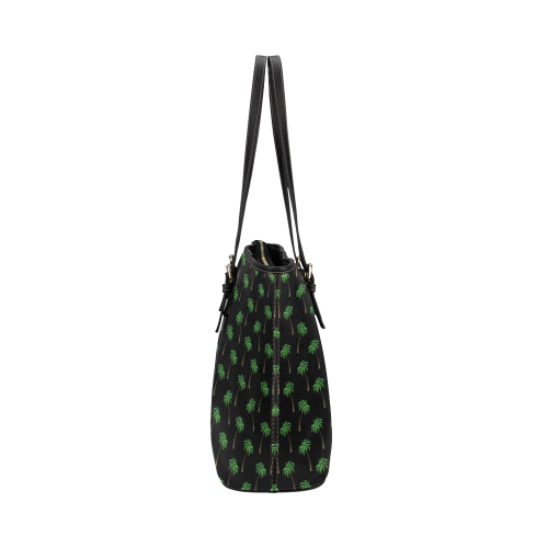 Coconut Palms on Black Leather Tote Bag/Small (Model 1651)