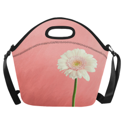 Gerbera Daisy - White Flower on Coral Pink Neoprene Lunch Bag/Large (Model 1669)