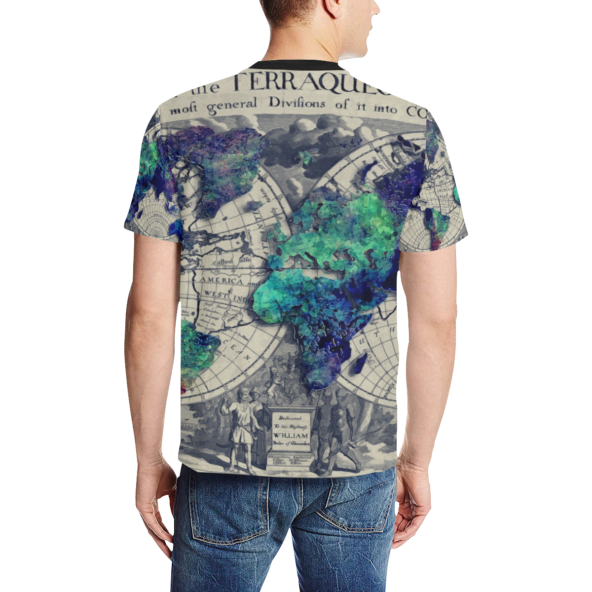 world map #map #worldmap Men's All Over Print T-Shirt (Solid Color Neck ...