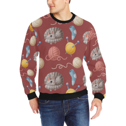 Knitting & Cat Men's Rib Cuff Crew Neck Sweatshirt (Model H34)