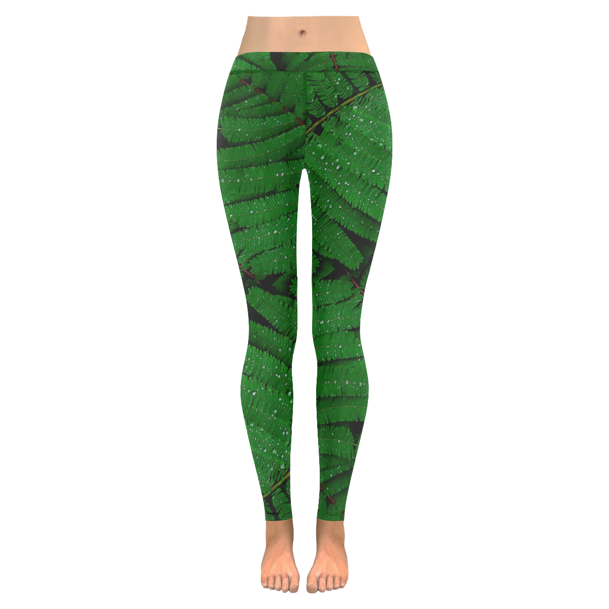 Forest Green Plants with Dew Photo New Low Rise Leggings (Flatlock ...