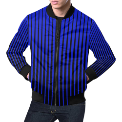 Tapered Black Stripes on Blue All Over Print Bomber Jacket for Men/Large Size (Model H19)