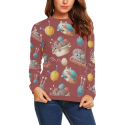 Cats & Knitting All Over Print Crewneck Sweatshirt for Women (Model H18)