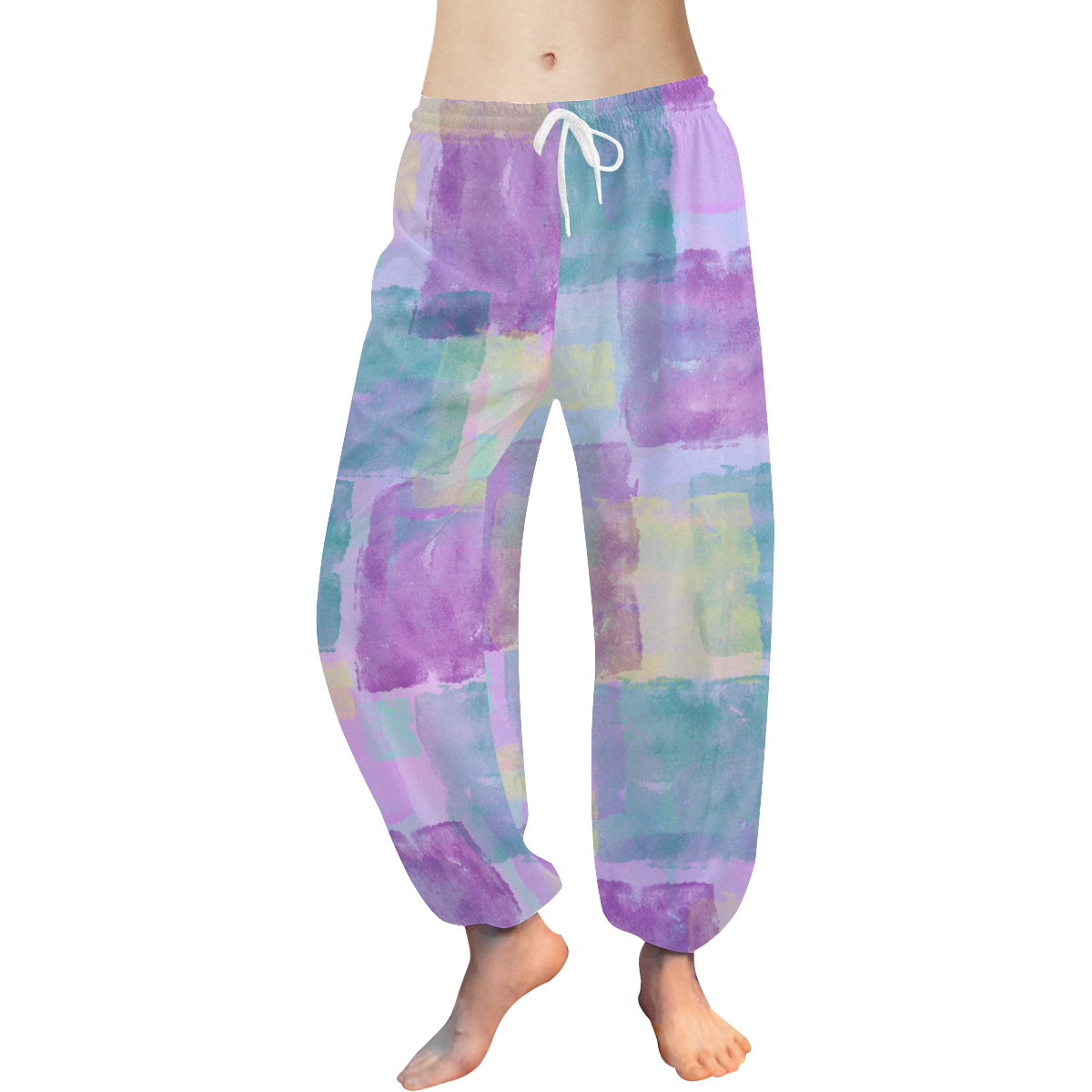 Purple Turquoise Blocks Women's All Over Print Harem Pants (Model L18 ...