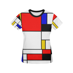 Bauhouse Composition Mondrian Style All Over Print T-shirt for Women/Large Size (USA Size) (Model T40)