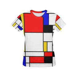 Bauhouse Composition Mondrian Style All Over Print T-Shirt for Women (USA Size) (Model T40)