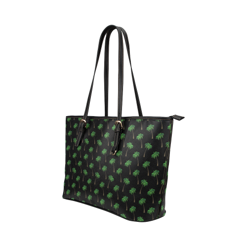 Coconut Palms on Black Leather Tote Bag/Small (Model 1651)