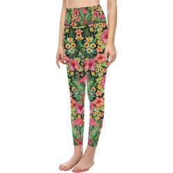 Tropical Flamingo Flowers Women's All Over Print High-Waisted Leggings (Model L36)