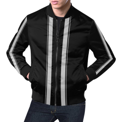 Race Car Stripes Black and Sliver All Over Print Bomber Jacket for Men (Model H19)