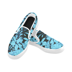 blue floral watercolor Slip-on Canvas Shoes for Men/Large Size (Model 019)