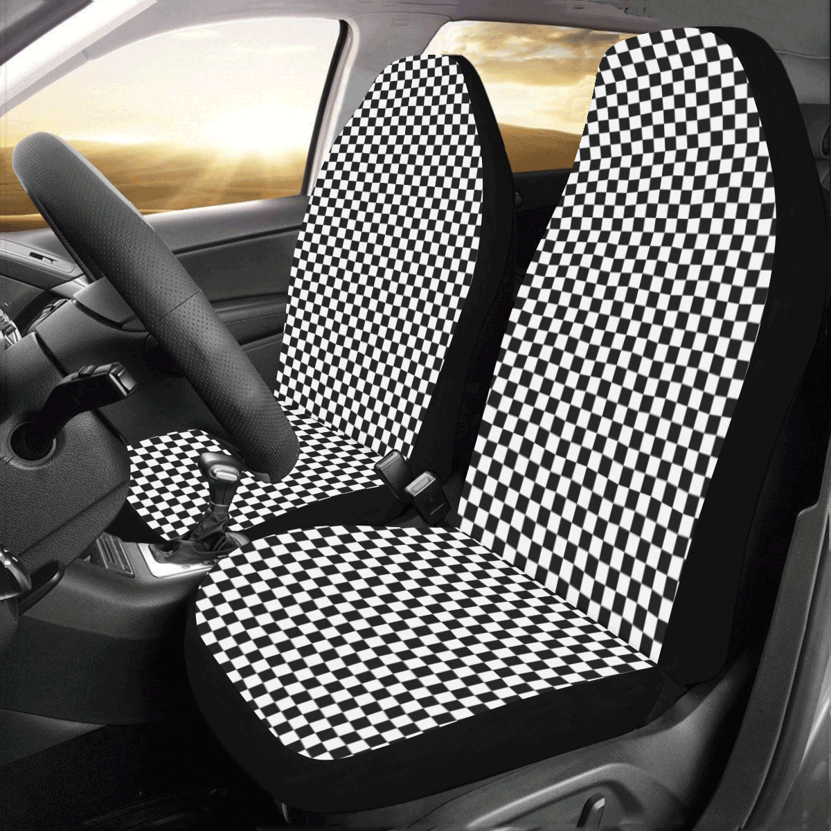 Checkerboard Black And White Car Seat Covers (Set of 2) ID D4332542