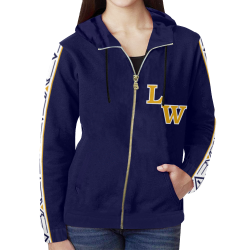 Little Wound Mustangs Rodriguez Dark Blue All Over Print Full Zip Hoodie for Women (Model H14)
